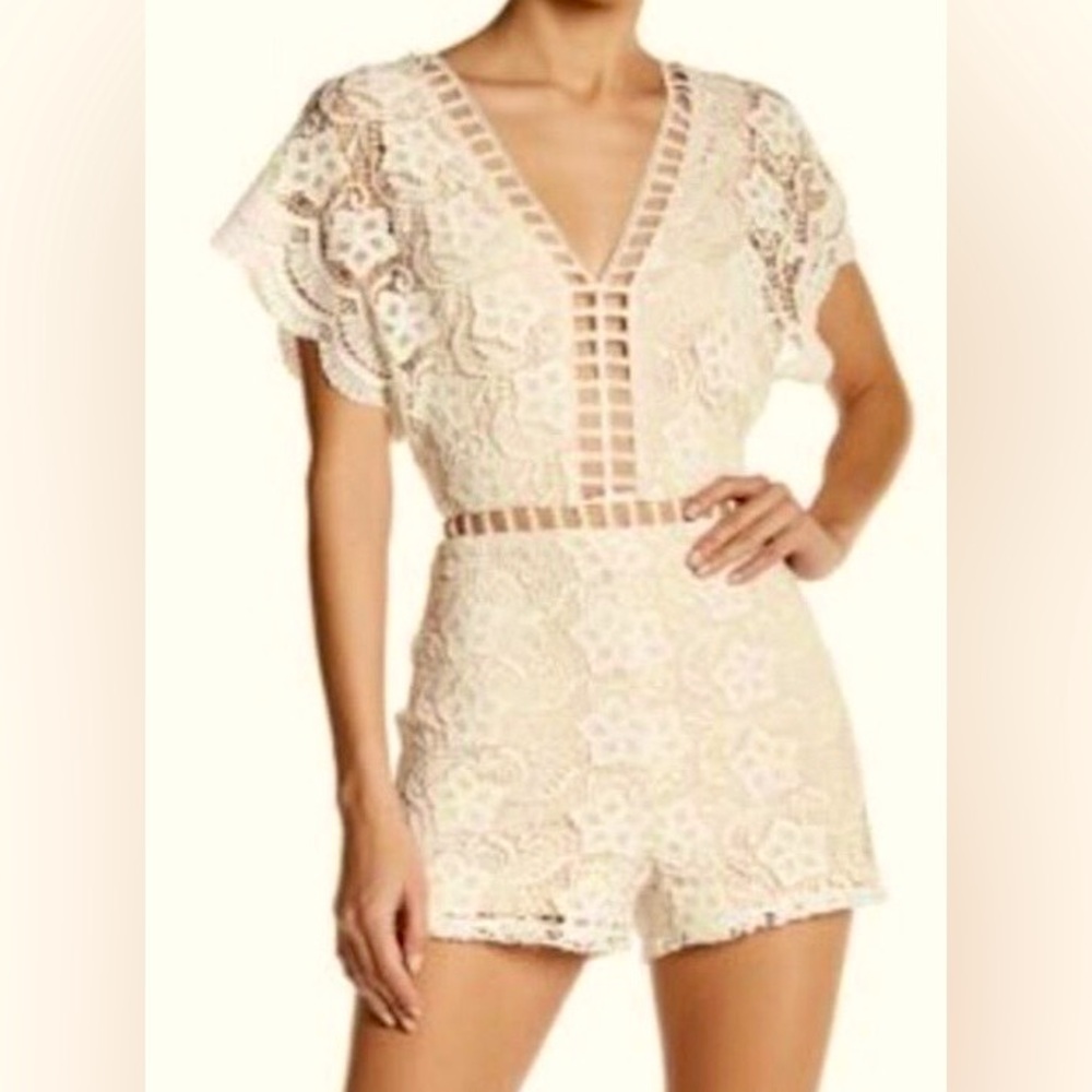 Ivory lace vneck romper